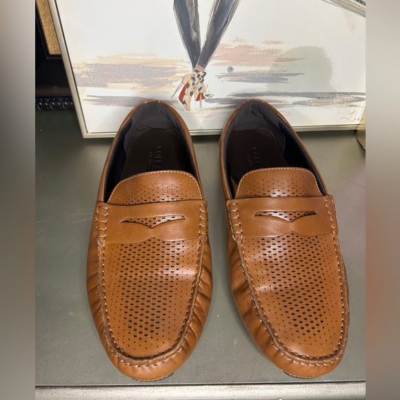 Like New! COLE HAAN Grand Laser Penny Driver Loafers 8.5W Browm Leather - Picture 4 of 7